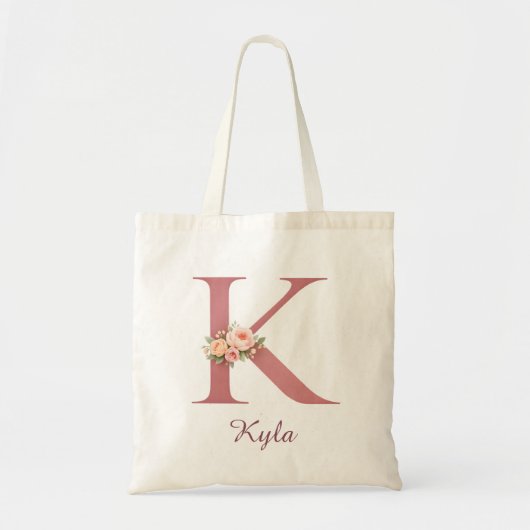 Personalized Floral Letter K Monogram Tote Bag (Voorkant)