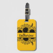 Personalized Floral line drawing sunflowers name Bagagelabel (Voorkant (verticaal))