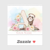 Personalized Floral Monogram 'A' with Cute Ferret  Sticker (Vel)