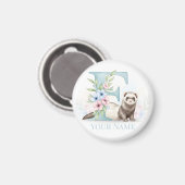 Personalized Floral Monogram 'F' with Cute Ferret Magneet (Voorkant / Achterkant)