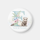 Personalized Floral Monogram 'F' with Cute Ferret  Magneet (Voorkant)