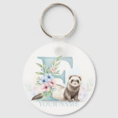 Personalized Floral Monogram 'F' with Cute Ferret Sleutelhanger (Voorkant)