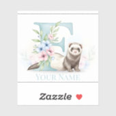 Personalized Floral Monogram 'F' with Cute Ferret  Sticker (Vel)