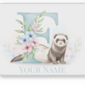 Personalized Floral Monogram 'F' with Cute Ferret Sticker (Voorkant)