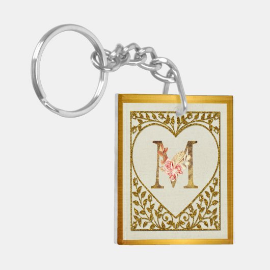 Personalized Floral Monogram, From A to Z Sleutelhanger (Voorkant Links)