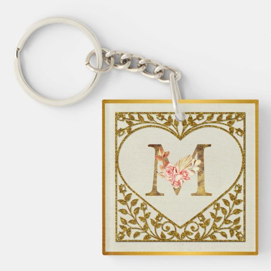 Personalized Floral Monogram, From A to Z  Sleutelhanger (Voorkant)