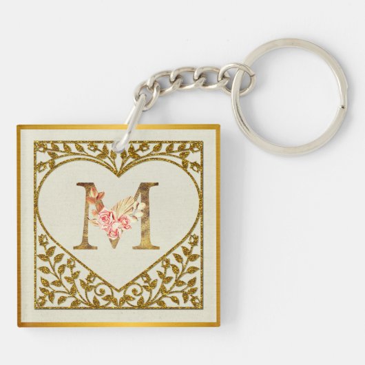 Personalized Floral Monogram, From A to Z Sleutelhanger (Achterkant)