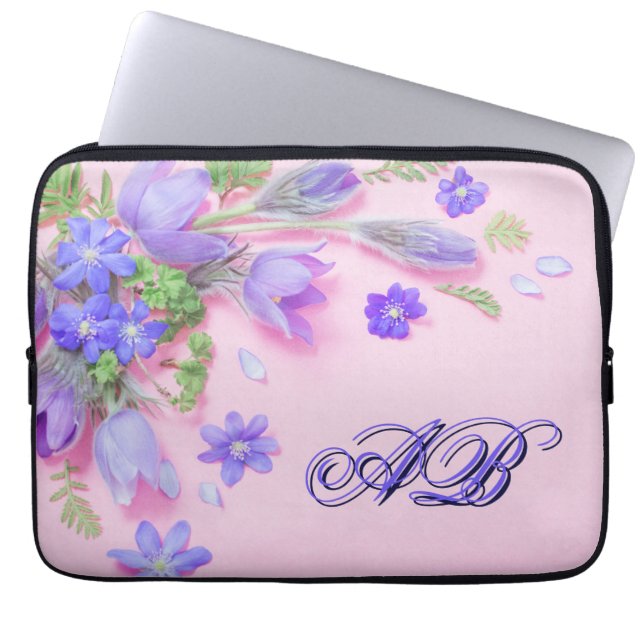 Personalized Floral Monogram Laptop Sleeve – 13"  (Voorkant)