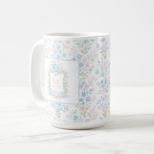 Personalized Floral Monogram Mug Koffiemok (Voorkant links)