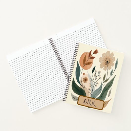 Personalized Floral Monogram Spiral Notebook Notitieboek (Binnen)