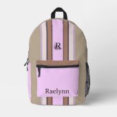 Personalized Floral Monogram Striped Backpack Bedrukte Rugzak (Voorkant)