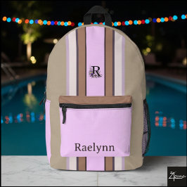 Personalized Floral Monogram Striped Backpack Bedrukte Rugzak