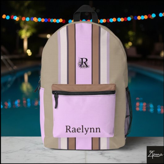 Personalized Floral Monogram Striped Backpack Bedrukte Rugzak