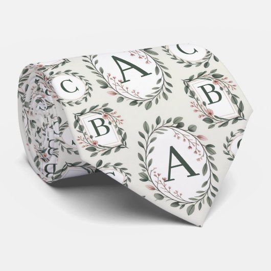 Personalized Floral Monogram  Stropdas (Opgerold)