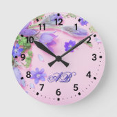 Personalized Floral Monogram Wall Clock – Custom  Ronde Klok (Voorkant)