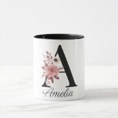 Personalized Floral Mug – Letter A with Name Ameli Mok (Midden)