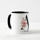 Personalized Floral Mug – Letter A with Name Ameli Mok (Voorkant links)
