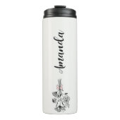 Personalized Floral Name Birth Month Flower Grey Thermosbeker (Voorkant)