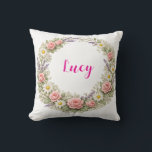 Personalized Floral Name Pillow Custom Gift Kussen<br><div class="desc">A beautifully soft and personal gift she will absolutely adore! This stunning personalized floral pillow features her name surrounded by delicate blooming flowers in soft pastel tones the perfect combination of beautiful home decor and a deeply personal heartfelt gift! A gift so pretty it belongs on every bed, sofa and...</div>