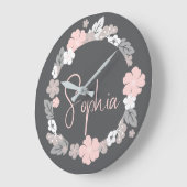 Personalized Floral Name Pink Grote Klok (Hoek)