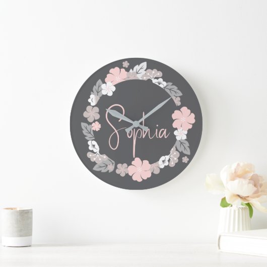 Personalized Floral Name Pink Grote Klok (Huis)