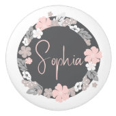 Personalized Floral Name Pink Keramische Knop (Voorkant)
