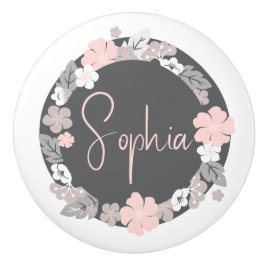 Personalized Floral Name Pink Keramische Knop