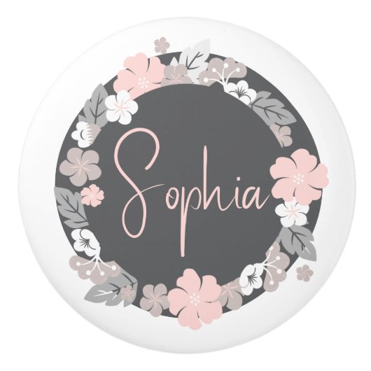Personalized Floral Name Pink Keramische Knop (Voorkant)