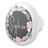 Personalized Floral Name Pink Keramische Knop (Rechts)