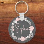 Personalized Floral Name Pink Sleutelhanger (Voorkant)