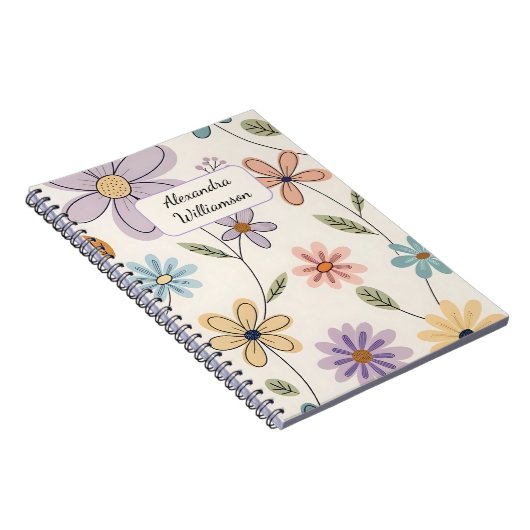 Personalized Floral Notebook – Custom Name Pastel Notitieboek (Rechterzijde)