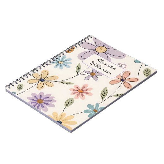 Personalized Floral Notebook – Custom Name Pastel Notitieboek (Linkerzijde)