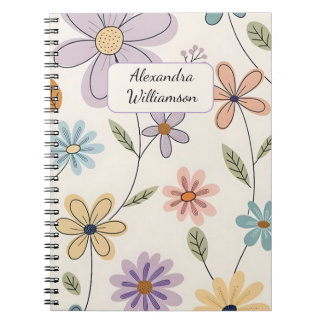 Personalized Floral Notebook – Custom Name Pastel Notitieboek