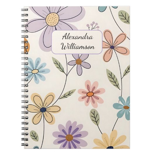 Personalized Floral Notebook – Custom Name Pastel Notitieboek (Voorkant)