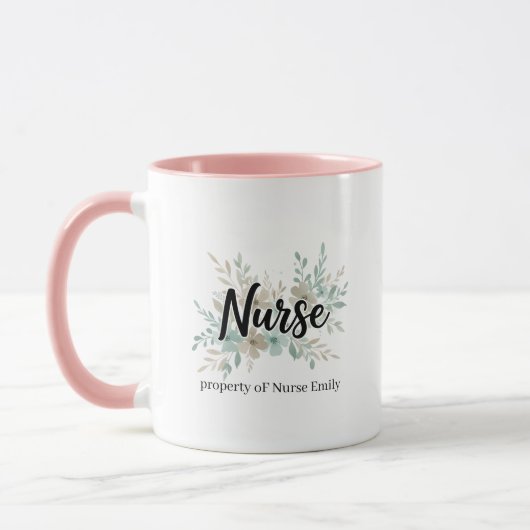 Personalized Floral Nurse Gift Mok (Links)