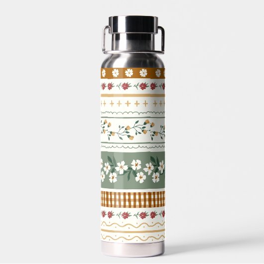 Personalized Floral Pattern Water Bottle with Name Waterfles (Achterkant)