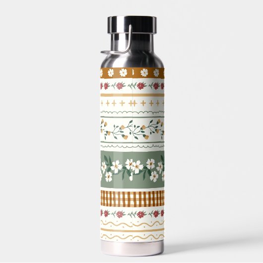 Personalized Floral Pattern Water Bottle with Name Waterfles (Rechts)