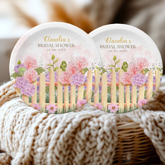 Personalized Floral Picket Fence Hydrangea Bridal  Papieren Bordje