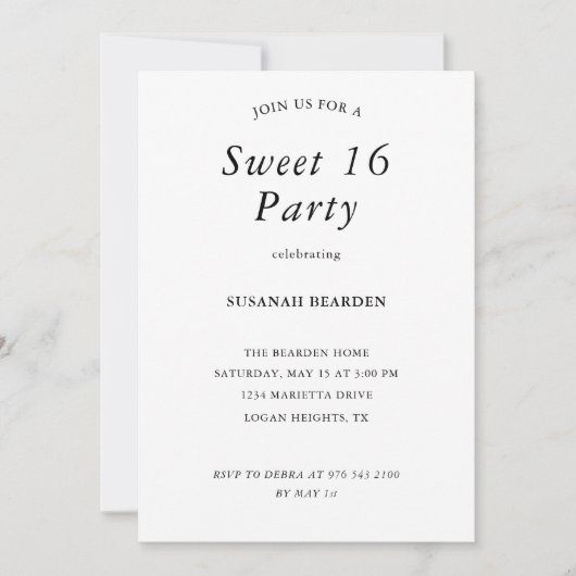 Personalized Floral Pink Sweet 16 Party Invitation Kaart (Voorkant)