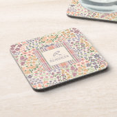 Personalized Floral & Plaid Coaster Set Bier Onderzetter (Linkerzijde)