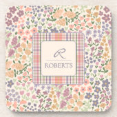 Personalized Floral & Plaid Coaster Set Bier Onderzetter (Voorkant)