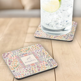 Personalized Floral & Plaid Coaster Set Bier Onderzetter