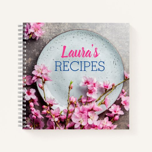 Personalized Floral Recipe Notebook – Custom Name  Notitieboek (Voorkant)