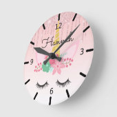 Personalized Floral Sleeping Unicorn Ronde Klok (Hoek)
