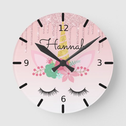 Personalized Floral Sleeping Unicorn Ronde Klok (Voorkant)