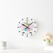 Personalized Floral Smiling Unicorn Ronde Klok (Huis)