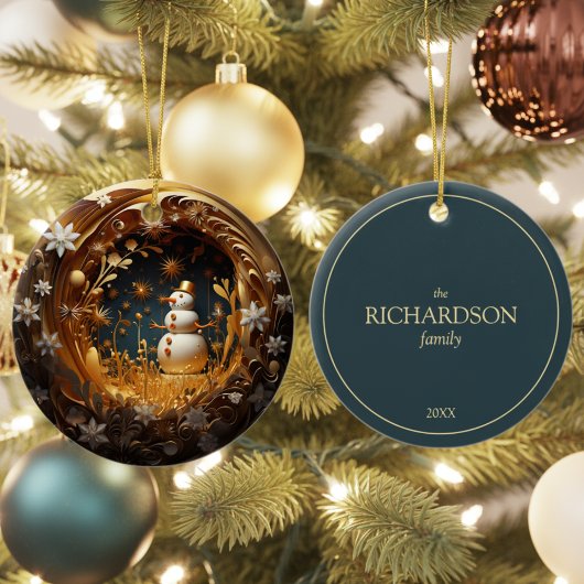 Personalized Floral Snowman Christmas Keramisch Ornament