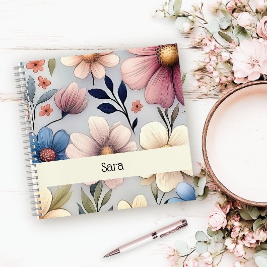 Personalized Floral Square College Ruled Notebook Notitieboek