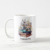 Personalized Floral Stacked Books Koffiemok (Links)