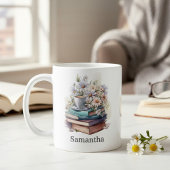 Personalized Floral Stacked Books Koffiemok